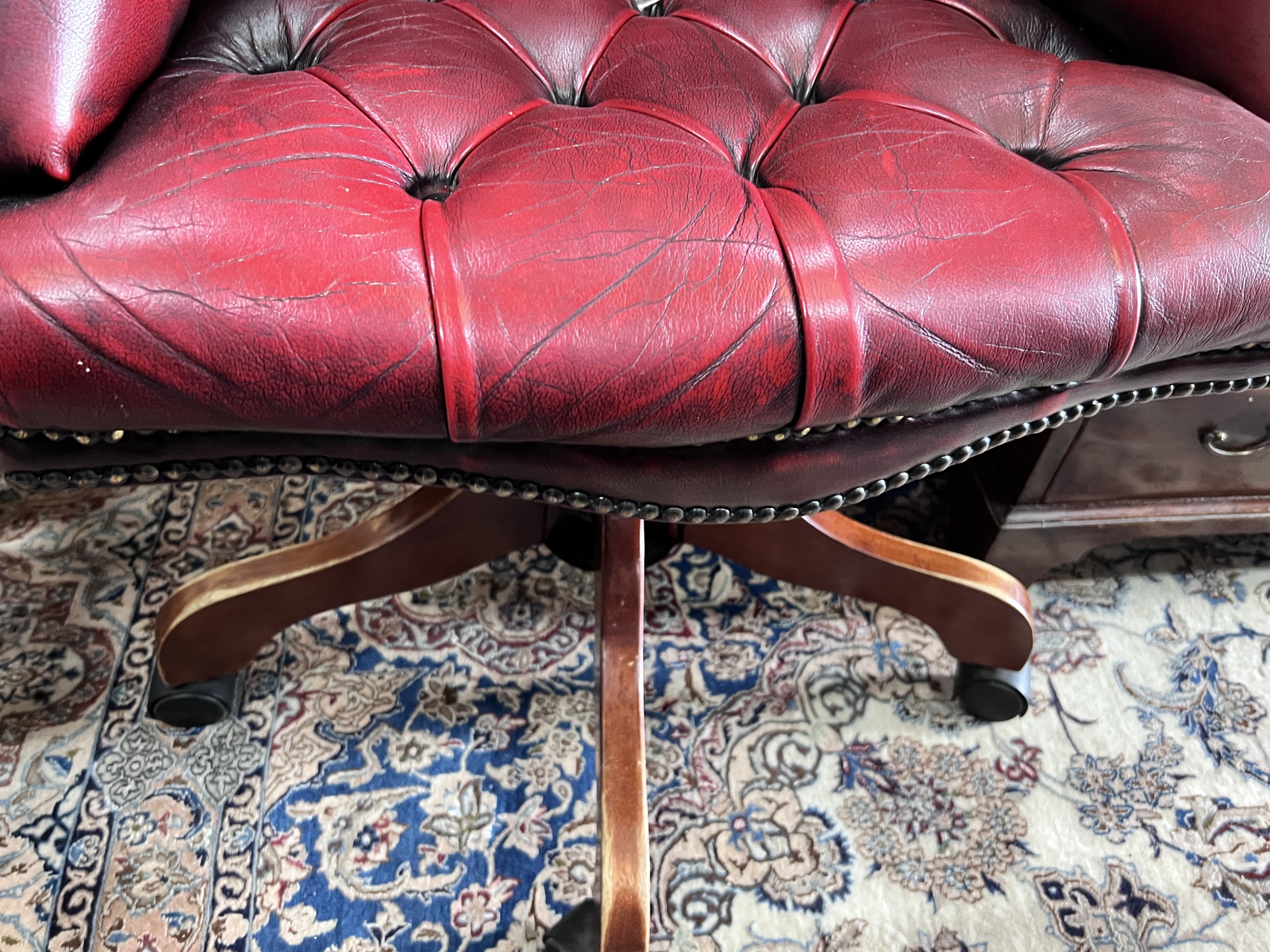 A Victorian style swivel desk chair, width 63cm, height 110cm